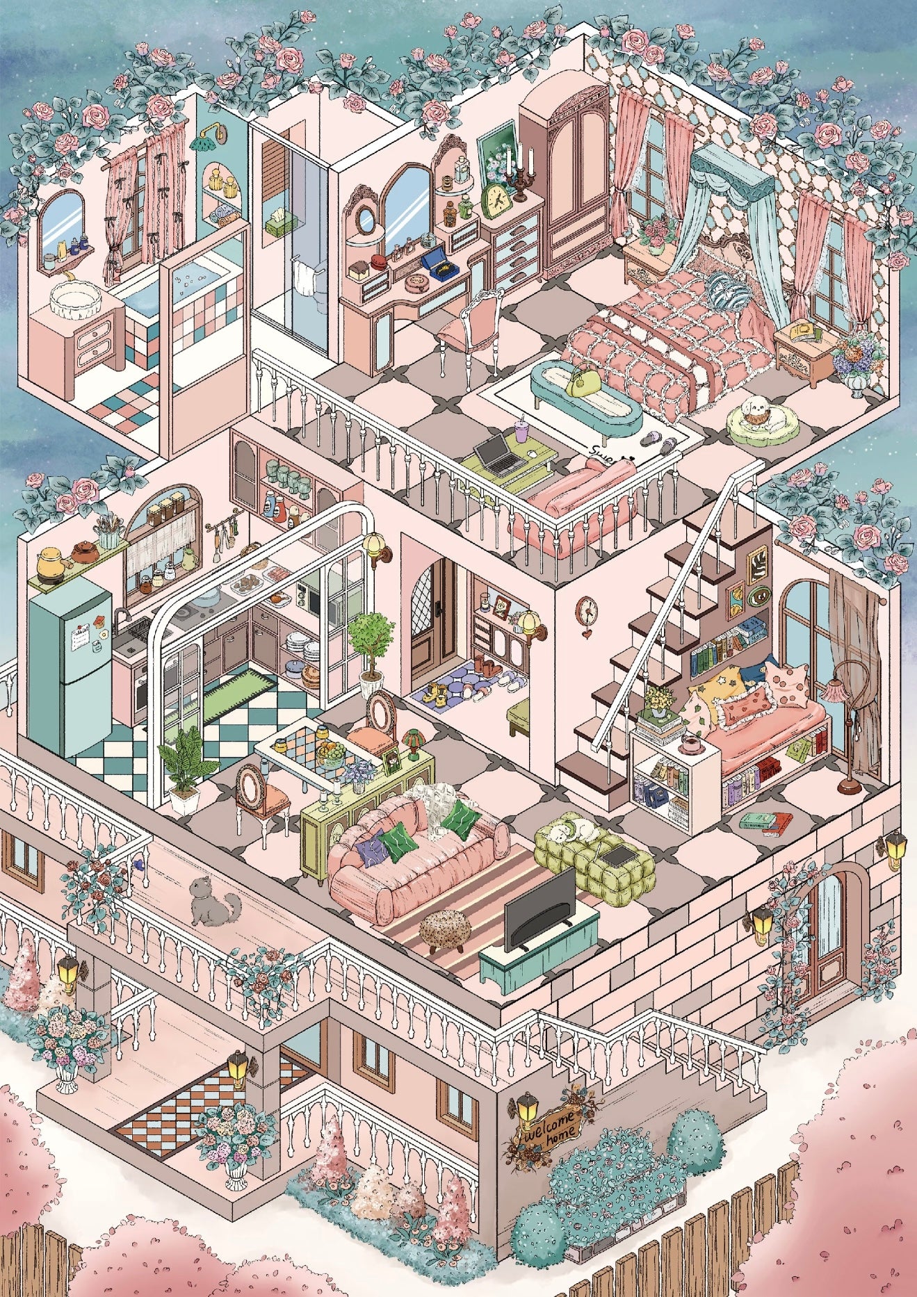 19.0 Blues and Pinks 3D Scene Sticker