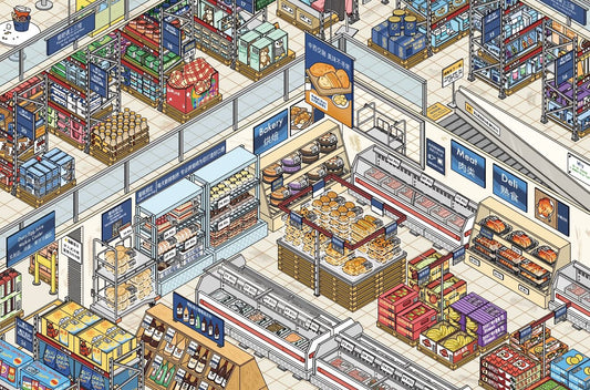 Grocery Shopping 3D Shelves restocking scene