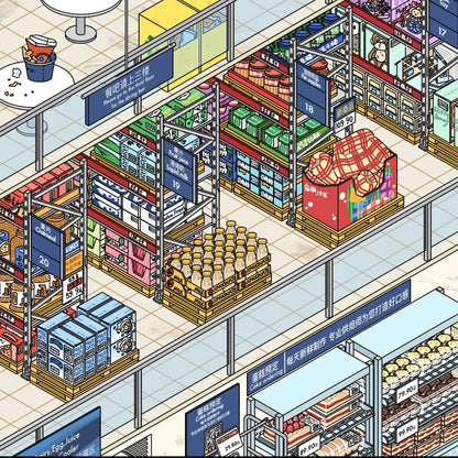 Grocery Shopping 3D Shelves restocking scene