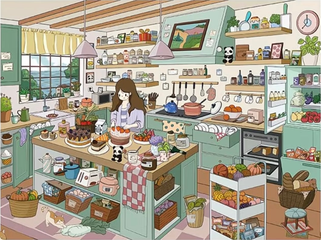 all in 2 scenes - 140.0 Cozy Workspace & Dessert Kitchen 3D Scene Sticker