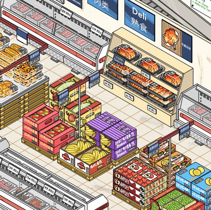 Grocery Shopping 3D Shelves restocking scene