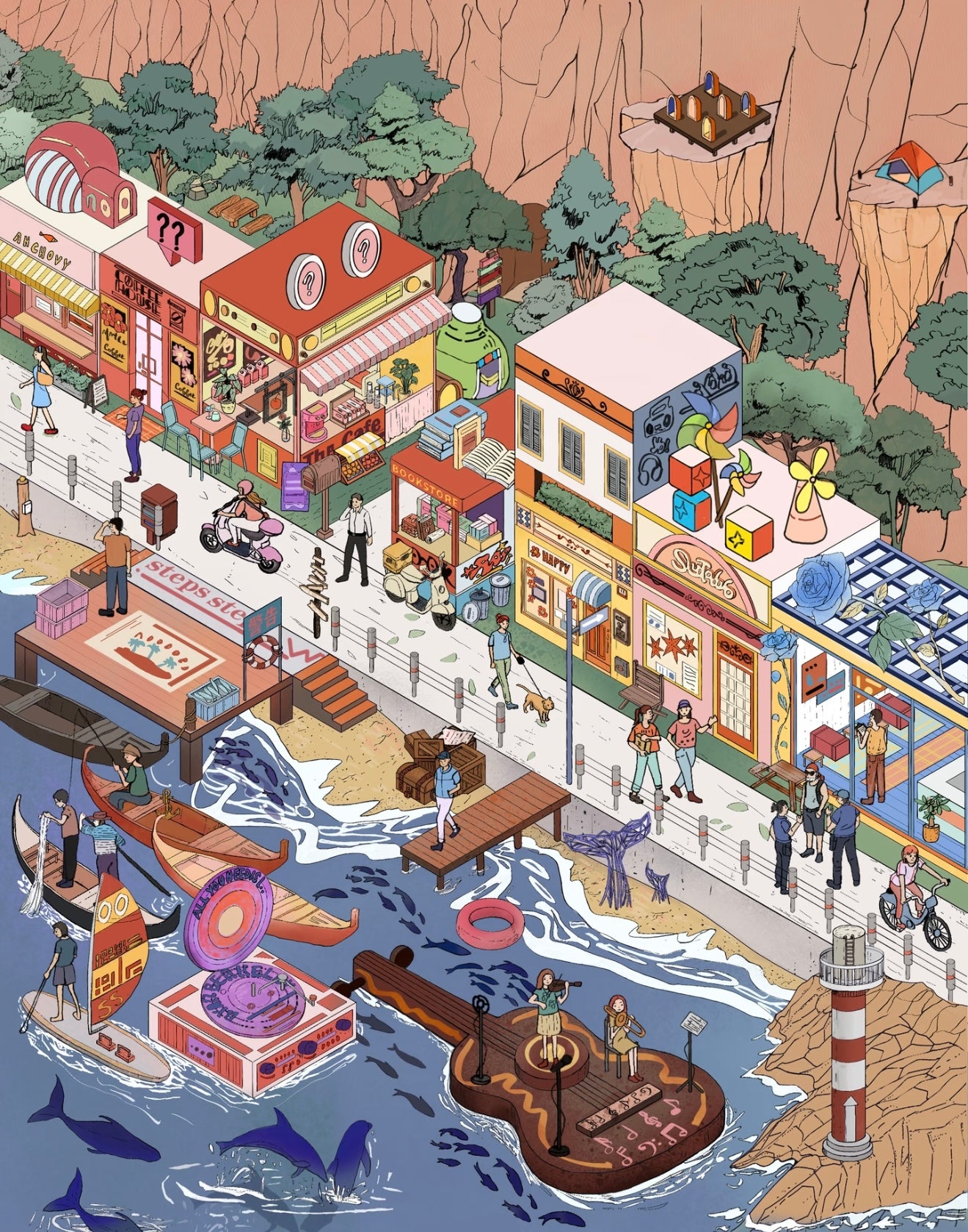 6.0 all in 4 scenes - Skyborne Paradise&Sweet Dream Railway Bazaar& Riverside at dusk & Floral Boat Parade in the water city