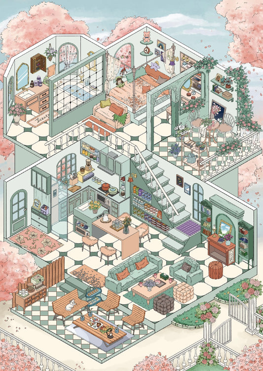 19.0 The Jade Rose Cottage 3D Scene Sticker