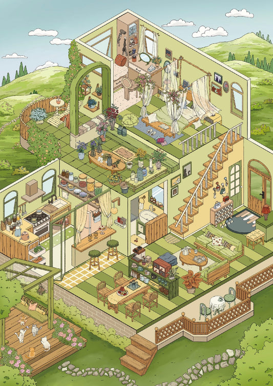 19.0 Hillside House 3D Scene Sticker