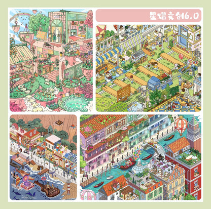 6.0 all in 4 scenes - Skyborne Paradise&Sweet Dream Railway Bazaar& Riverside at dusk & Floral Boat Parade in the water city