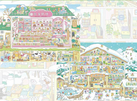 All in 2 scenes - 27.0 dairy shop➕Snowy Mountain Lodge 3D Scene Sticker