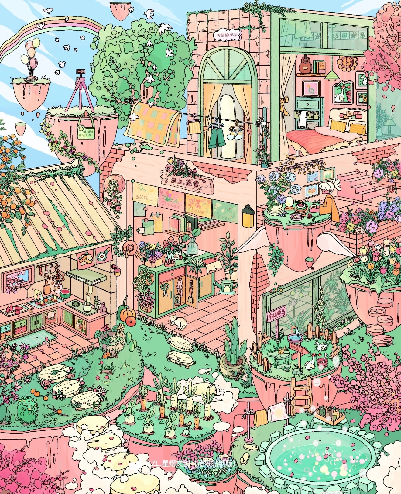 6.0 all in 4 scenes - Skyborne Paradise&Sweet Dream Railway Bazaar& Riverside at dusk & Floral Boat Parade in the water city