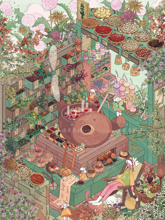 3.0 Herbal Teahouse Under the Blossom 3D Scene Sticker