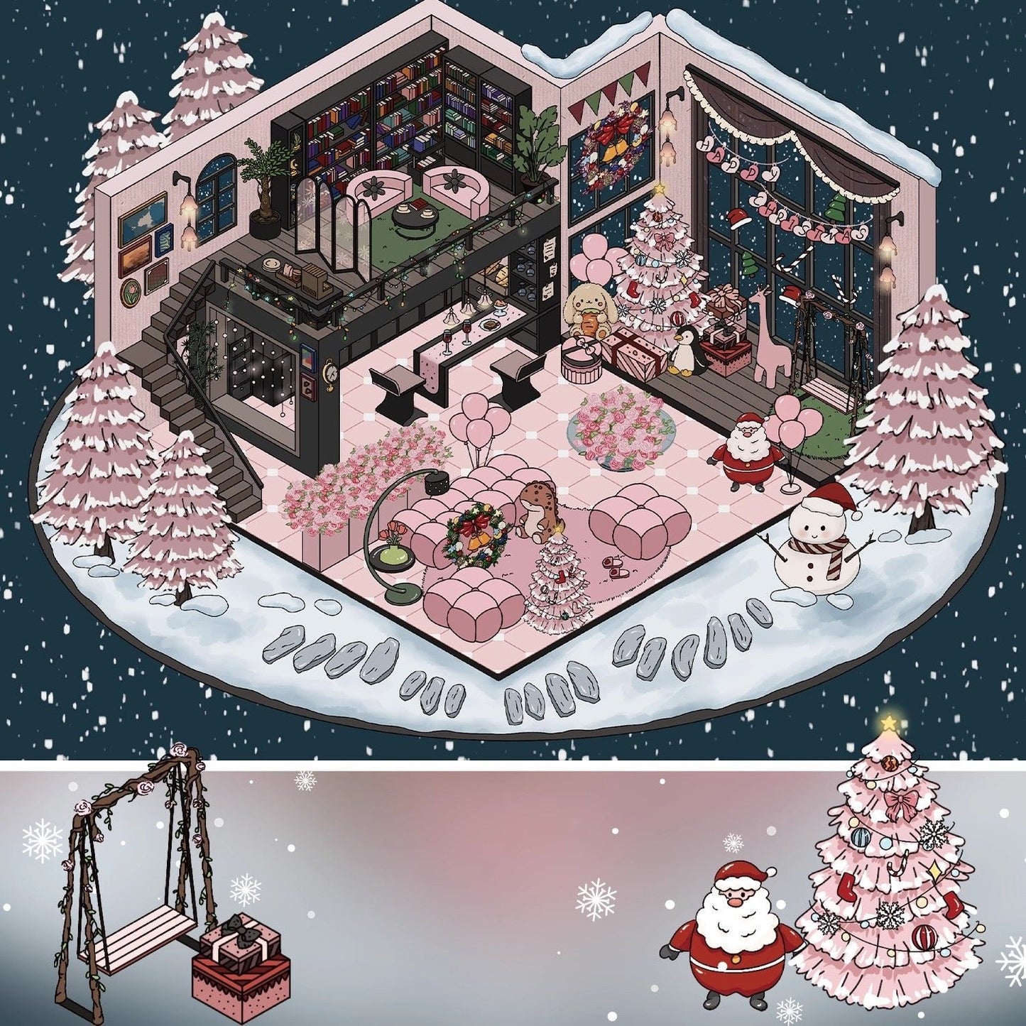 111.0 all in 4 Scenes - Christmas Cute Home |Christmas Joyful House | The Pinky Christmas | INFP’s Christmas Space