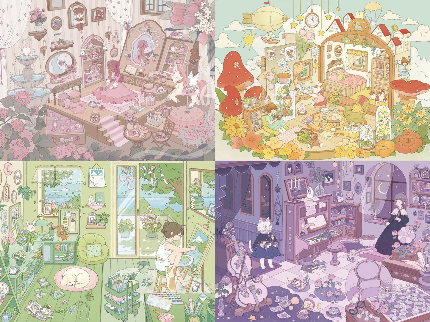 13.0 all in 4 Scenes - Star Spring Moon& Sunny in summer & Nebulae the Dream& the Elf Cottage Landscape Sticker| 3D stacking miniature scene