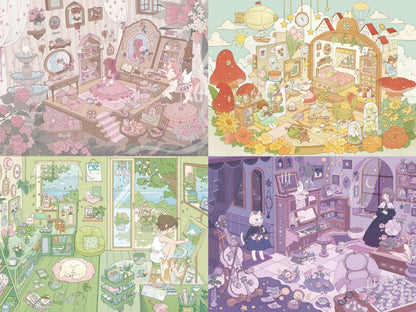 13.0 all in 4 Scenes - Star Spring Moon& Sunny in summer & Nebulae the Dream& the Elf Cottage Landscape Sticker| 3D stacking miniature scene