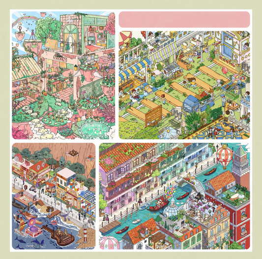 6.0 all in 4 scenes - Riverside at Dusk & Skyborne Paradise & Sweet Dream Railway Bazaar & Floral Boat Parade in the Water City