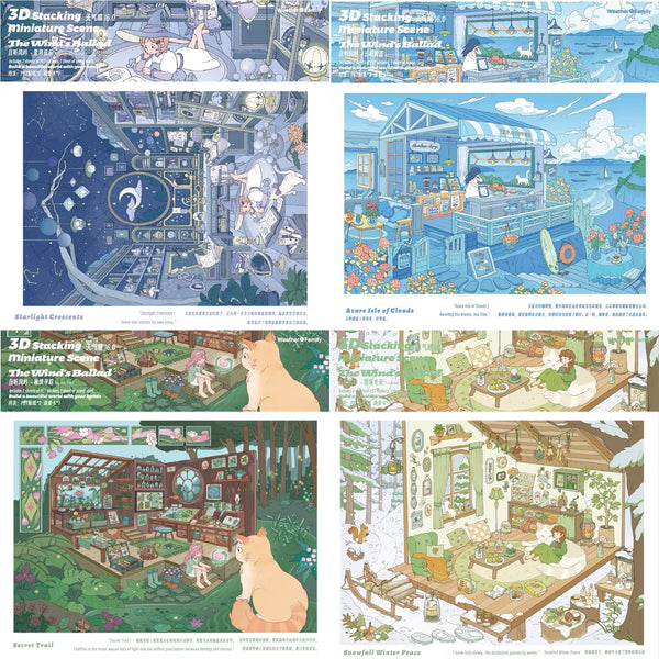 All in 4 scenes - 16.0 The Wind's Ballad -  Snowfall Winter Peace& Starlight Crescents& Secret Trail & Azure Isle of Clouds